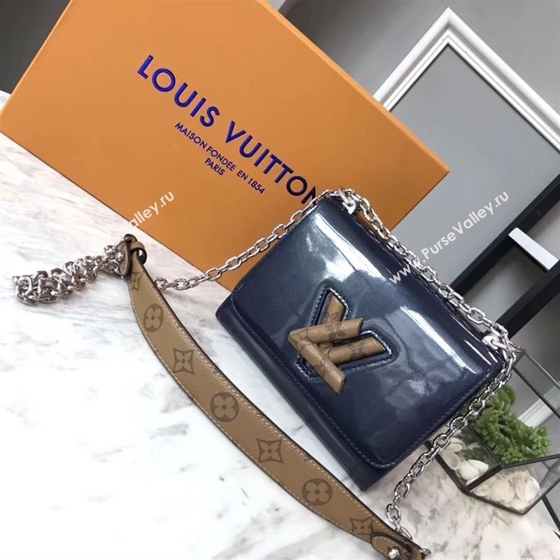 replica Louis Vuitton LV Twist PM Handbag Real Leather Chain Shoulder Bag M54730 Navy