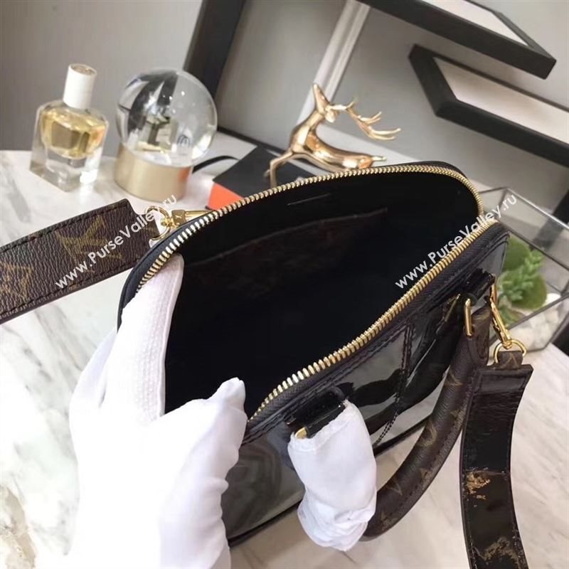replica Louis Vuitton LV Alma BB Handbag Monogram Real Leather Shoulder Bag M54785 Black