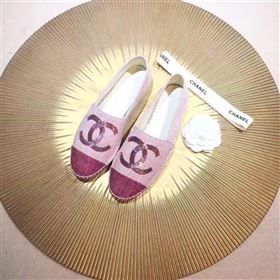 Chanel canvas v calfskin pink flat shoes 3945