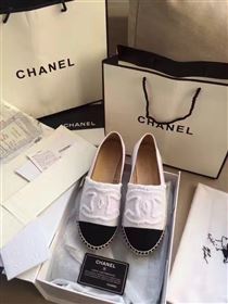 Chanel lambskin v canvas white flat shoes 3946