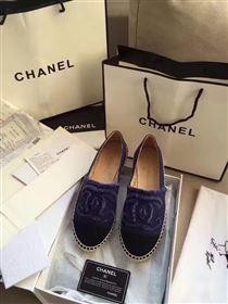 chaneI lambskin v canvas blue flat shoes 3947