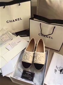 Chanel lambskin v canvas cream flat shoes 3948