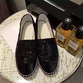Chanel lambskin v canvas black flat shoes 3949