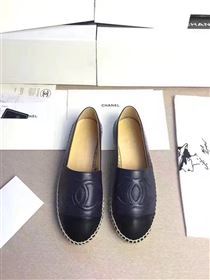 Chanel lambskin flat black blue shoes 3960