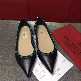 Valentino calfskin black sandals stud flats shoes 3973