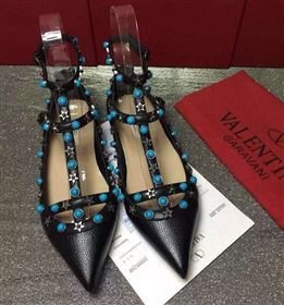 Valentino sandals flats stud black calfskin shoes 3974