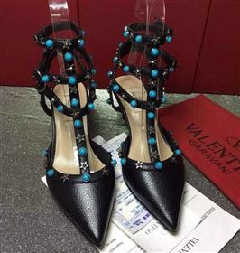 Valentino calfskin black sandals stud heels shoes 3975