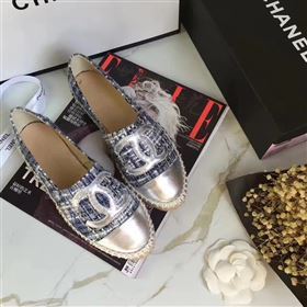 Chanel lambskin silver flat shoes 3922