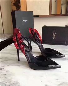 YSL heels sandals black wine v shoes 4069