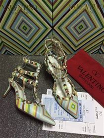 Valentino tribute tri-color sandals stud heels shoes 4009