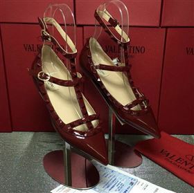 Valentino paint wine sandals stud flats shoes 4014