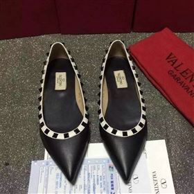 Valentino smooth black sandals stud flats shoes 4017