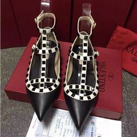 Valentino sandals flats stud black cream v shoes 4019