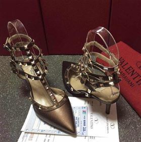 Valentino sandals heels stud coffee dark shoes 4027