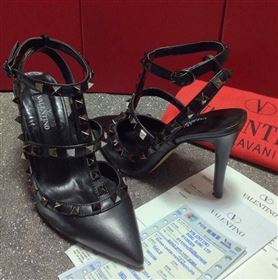 Valentino smooth black sandals stud heels shoes 4037