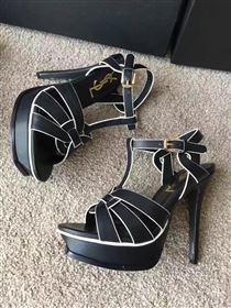 YSL tribute heels sandals black cream v shoes 4146
