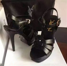 YSL tribute heels sandals black calfskin smooth shoes 4124