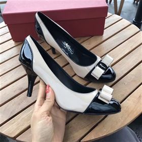 Ferragamo heels paint white black v shoes 4252