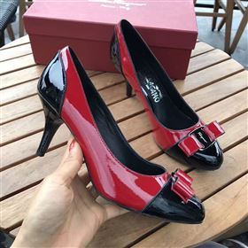 Ferragamo heels paint red black v shoes 4253