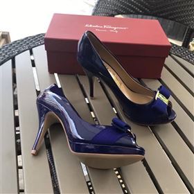 Ferragamo 9.5cm heels sandals navy paint shoes 4289