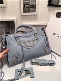 Balenciaga city large goatskin blue light bag 4371