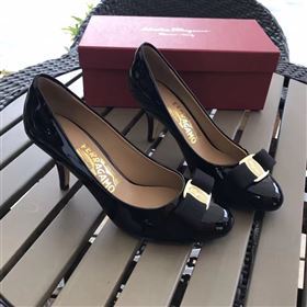 Ferragamo 7cm heels sandals black paint shoes 4301