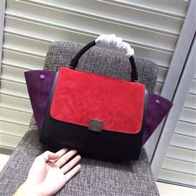 Celine tri-colors black suede Trapeze red bag 4483
