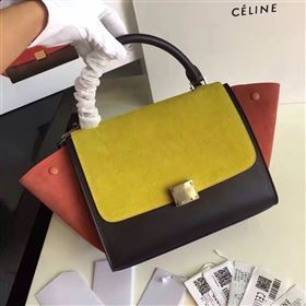 Celine tri-colors suede yellow Trapeze tan bag 4485