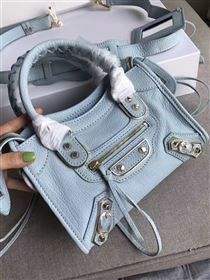 Balenciaga city mini goatskin blue light bag 4403