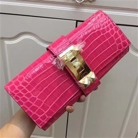 Hermes large crocodile rose clutch red bag 5073