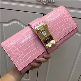 Hermes large crocodile clutch pink bag 5074