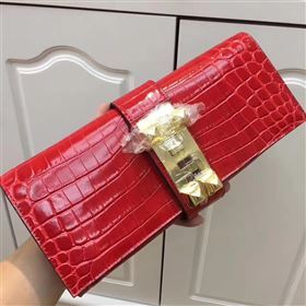 Hermes large crocodile clutch red bag 5075