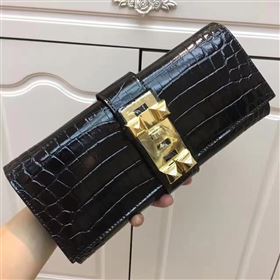 Hermes large crocodile clutch black bag 5077