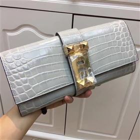 Hermes large crocodile clutch gray bag 5078
