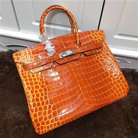 Hermes crocodile Birkin orange paint bag 5247