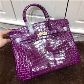 Hermes crocodile Birkin purple paint bag 5248