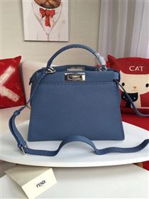 Fendi large peekaboo grain leather blue light bag 5525