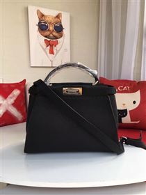 Fendi large black grain peekaboo leather bag 5529