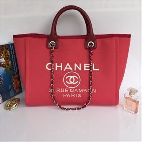 Chanel 68046 large canvas shopping tote handbag red bag 5640