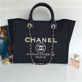 Chanel 68046 large canvas shopping tote handbag blue bag 5641