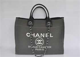 Chanel 68046 large canvas shopping tote handbag gray bag 5643
