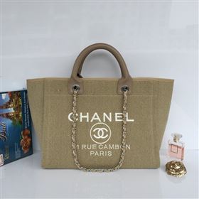 Chanel 68046 large canvas shopping tote handbag apricot bag 5644