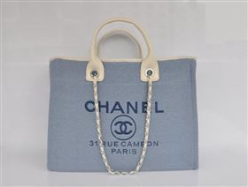 Chanel 68046 large canvas shopping tote handbag blue bag 5646