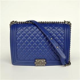 Chanel 67087 leather large le boy handbag blue bag 5650