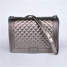 Chanel 67087 leather large le boy handbag silver bag 5651