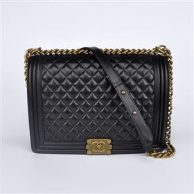 Chanel 67087 leather large le boy handbag black bag 5652