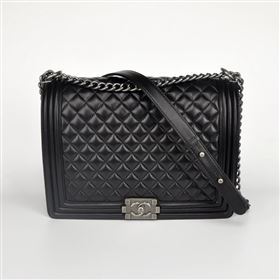 Chanel 67087 leather large le boy handbag black bag 5653