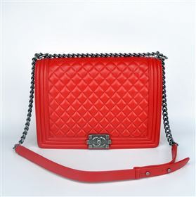 Chanel 67087 leather large le boy handbag red bag 5654