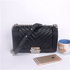 Chanel 67086 leather medium le boy handbag black bag 5656