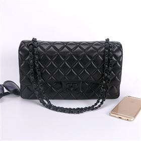 Chanel 1113 leather large classic flap handbag black bag 5660